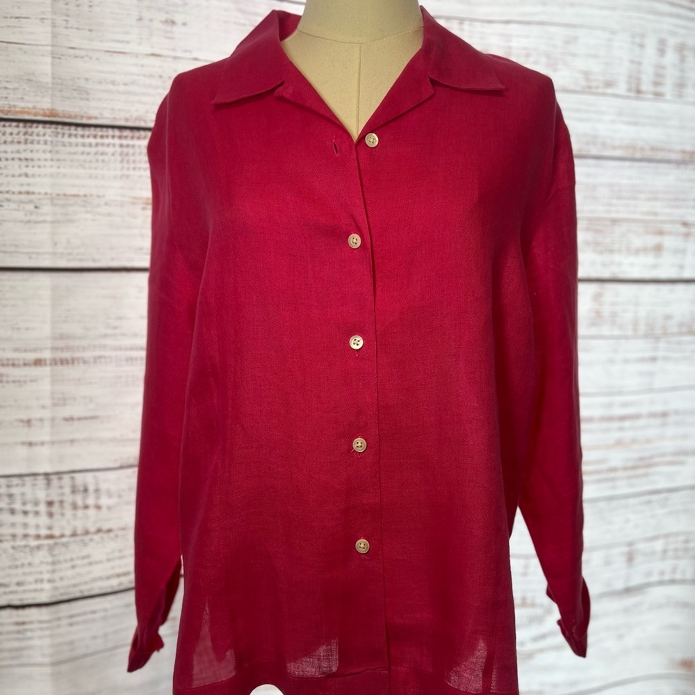 Vintage Talbots‎ Blouse Shirt 100% Pure Irish Linen Button Up Long Sleeve Pink